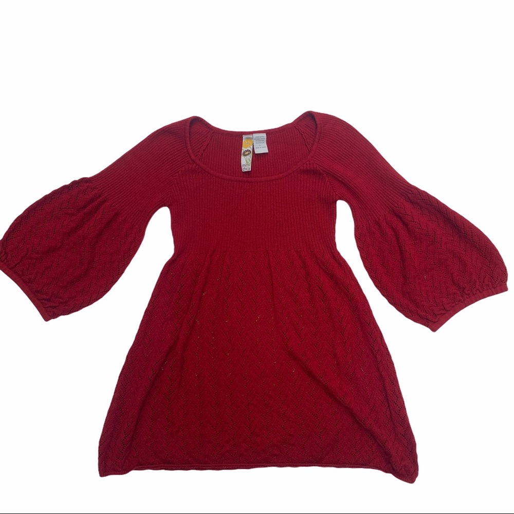 Crochet Babydoll Bishop Puff Sweater Red SZ L Mimi Chica
